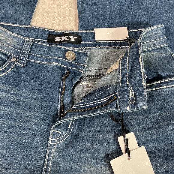 SKY Womens Size 13/14 Blue Super Soft Flare Jeans With Rhinestone Pocket Detail - Picture 7 of 12